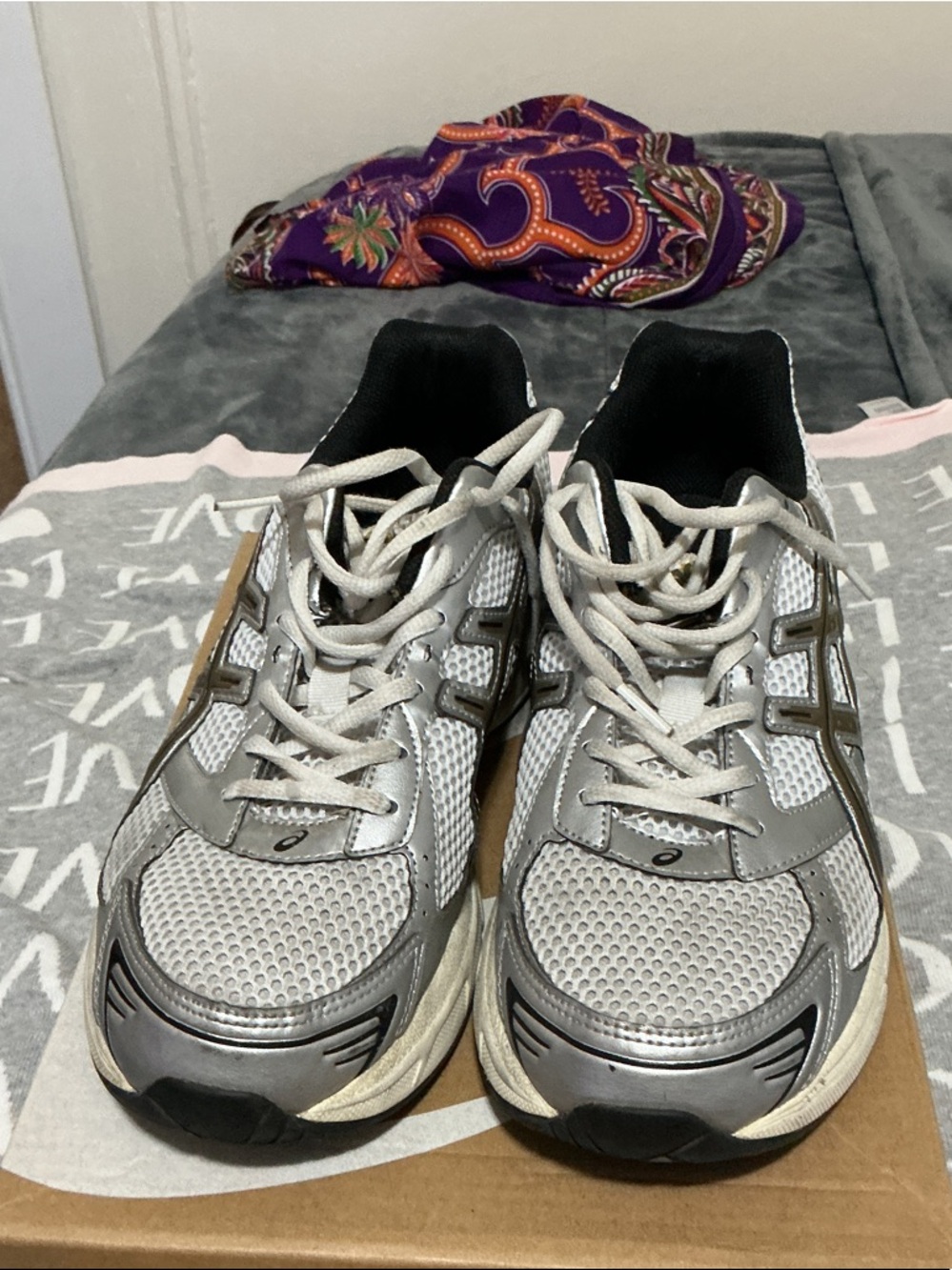 Asics Silver White Gray Mesh Running Sneakers